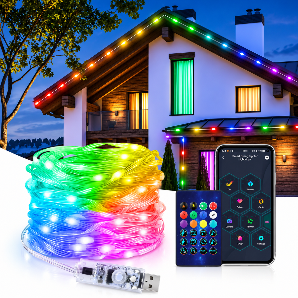 Pisca-Pisca Inteligente LED RGB com Controle pelo Celular – Swanlight
