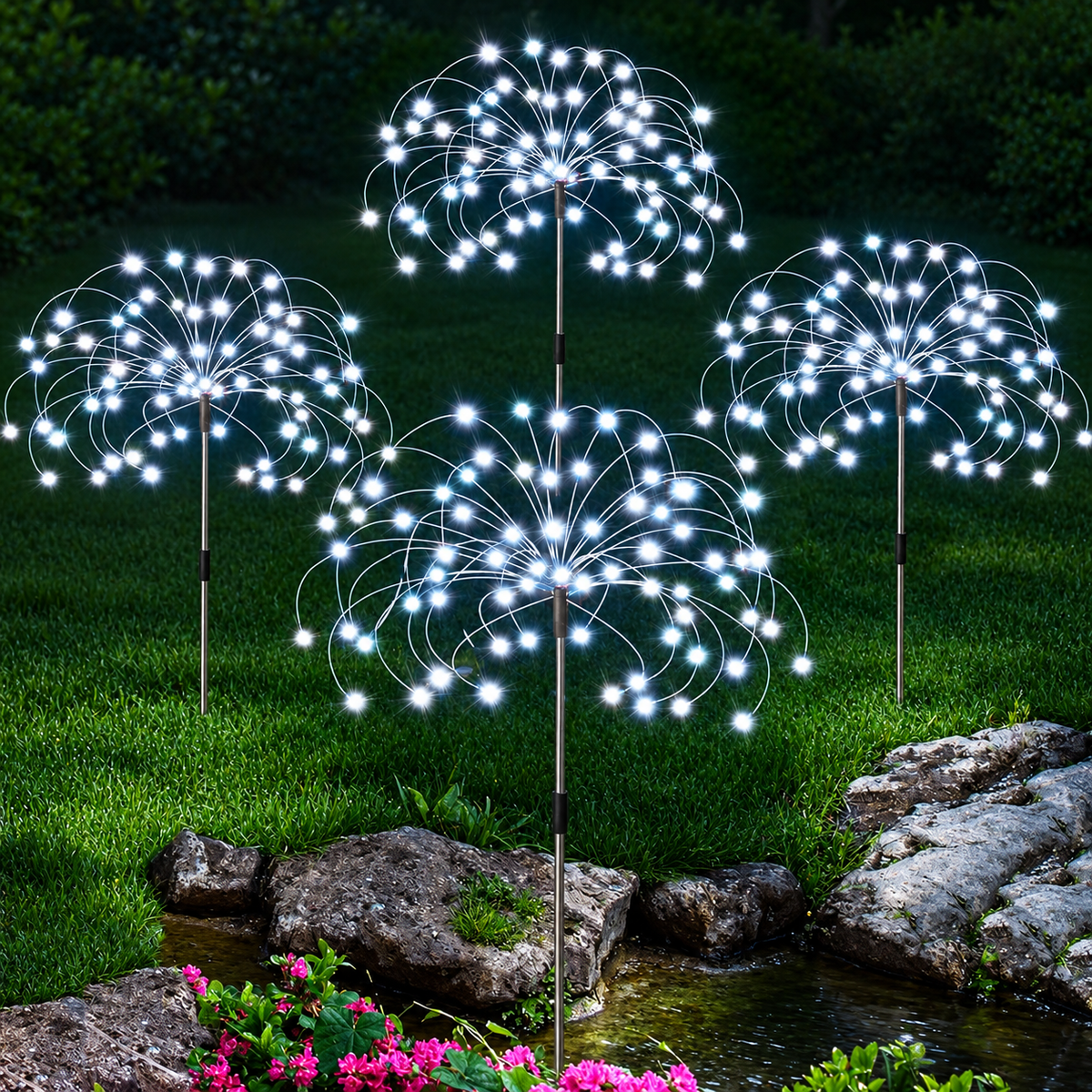Luminária Solar LED Efeito Fogos de Artifício – Decoração de Natal para Jardim