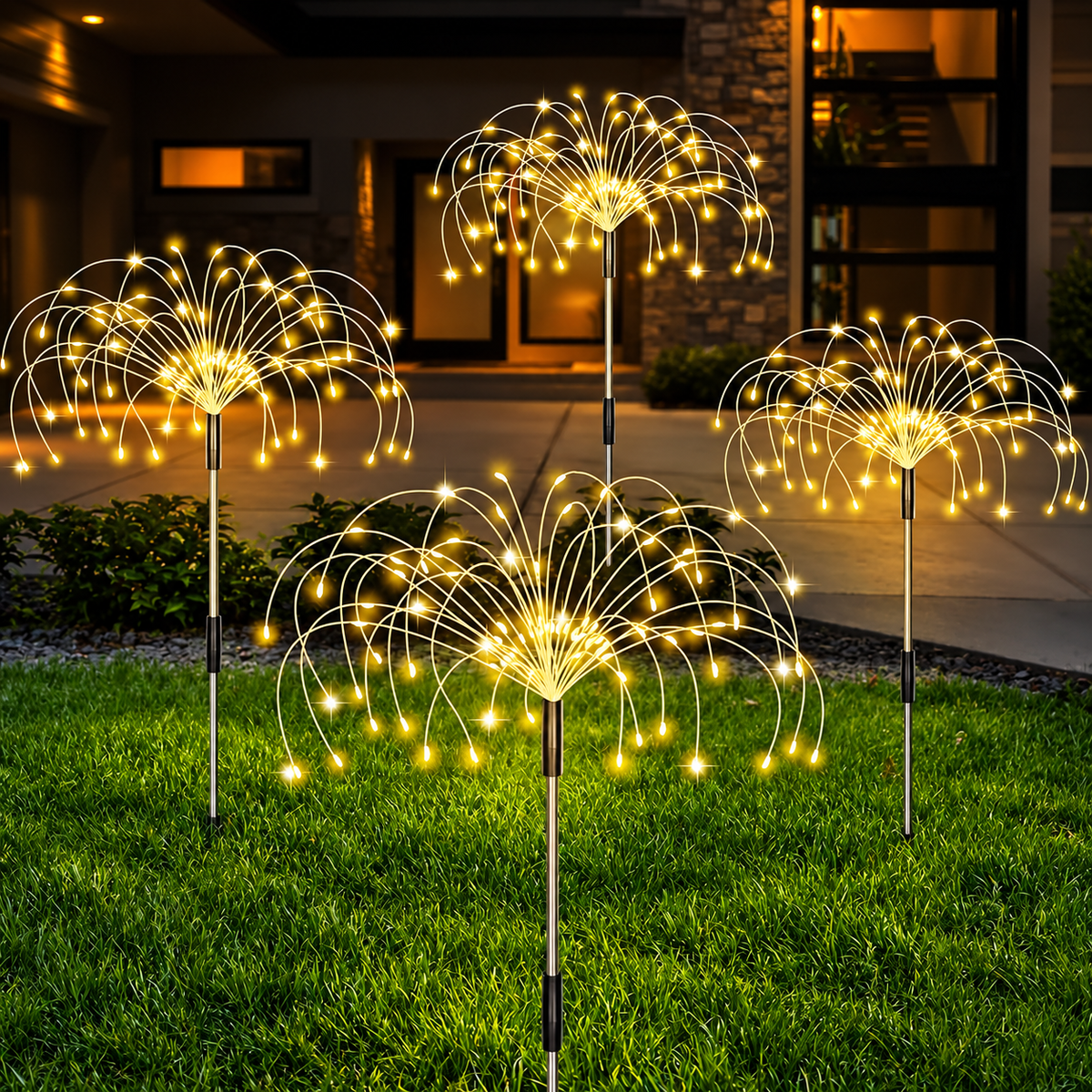 Luminária Solar LED Efeito Fogos de Artifício – Decoração de Natal para Jardim